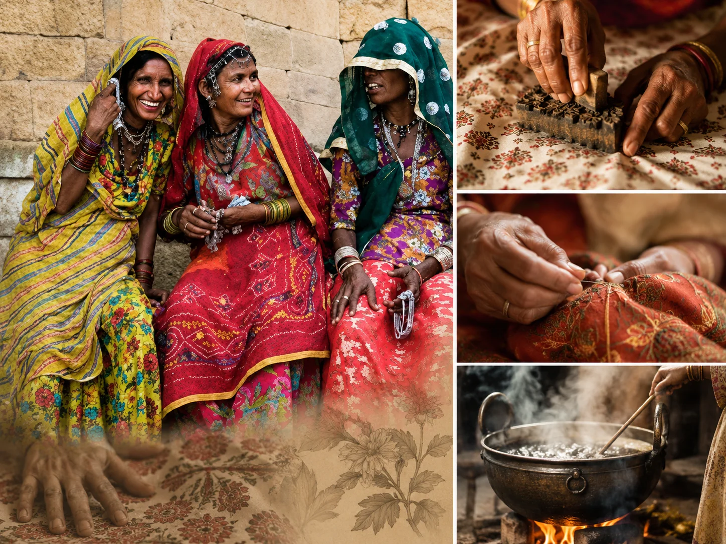 Artisan hands working on traditional textile weaving
